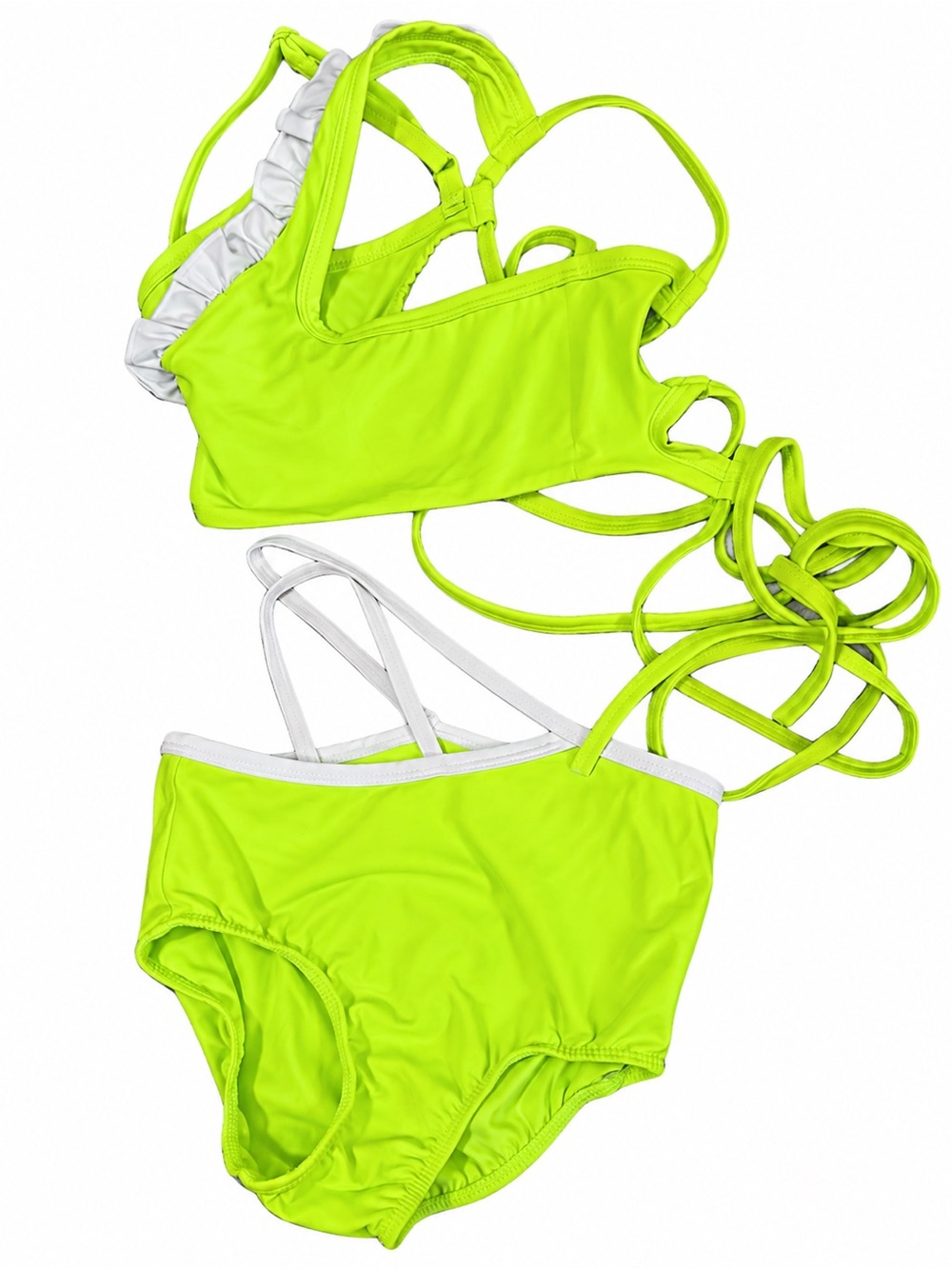 Girls' Neon Lime Two-Piece Swim Set with White Trim